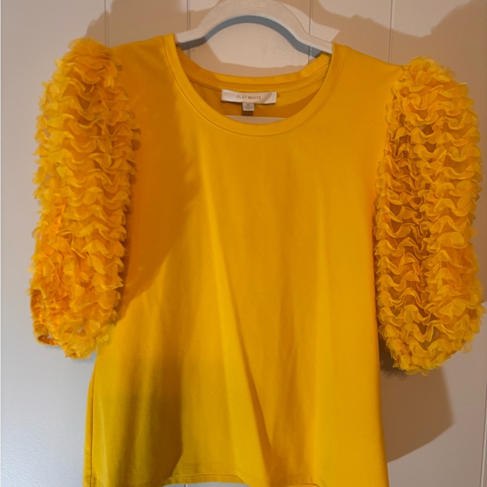 Anthropologie Yellow Ruffle Sleeve Top